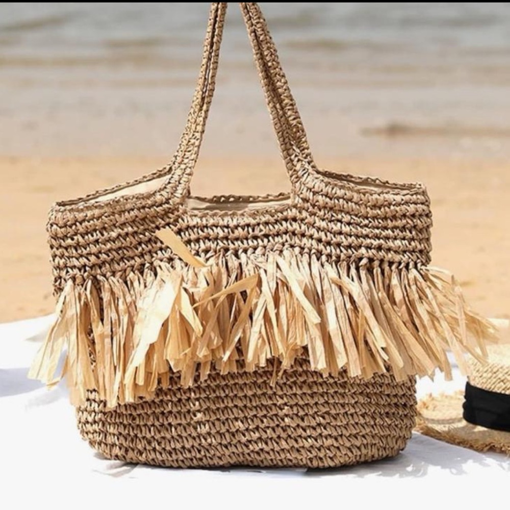 Topshop Straw Rattan Fringe Tote Bag NWOT
